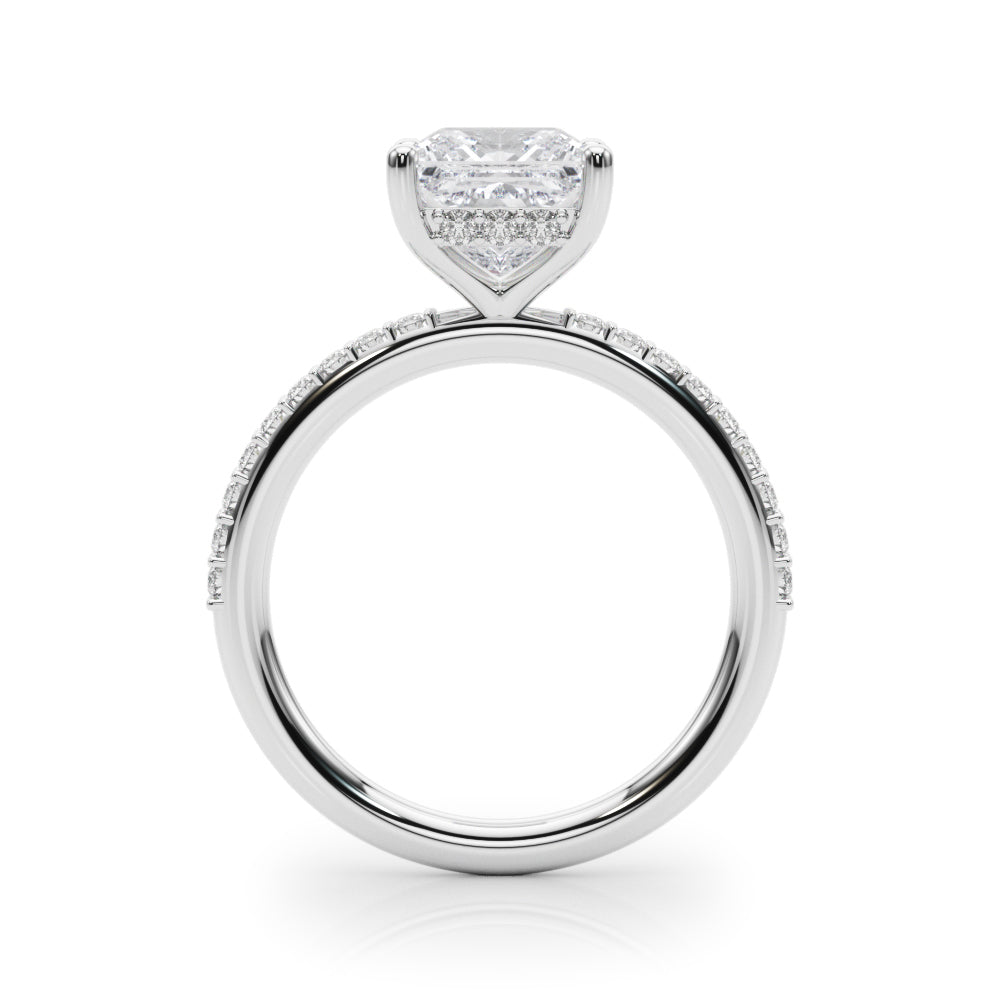 Single Row Hidden Halo Square Engagement Ring