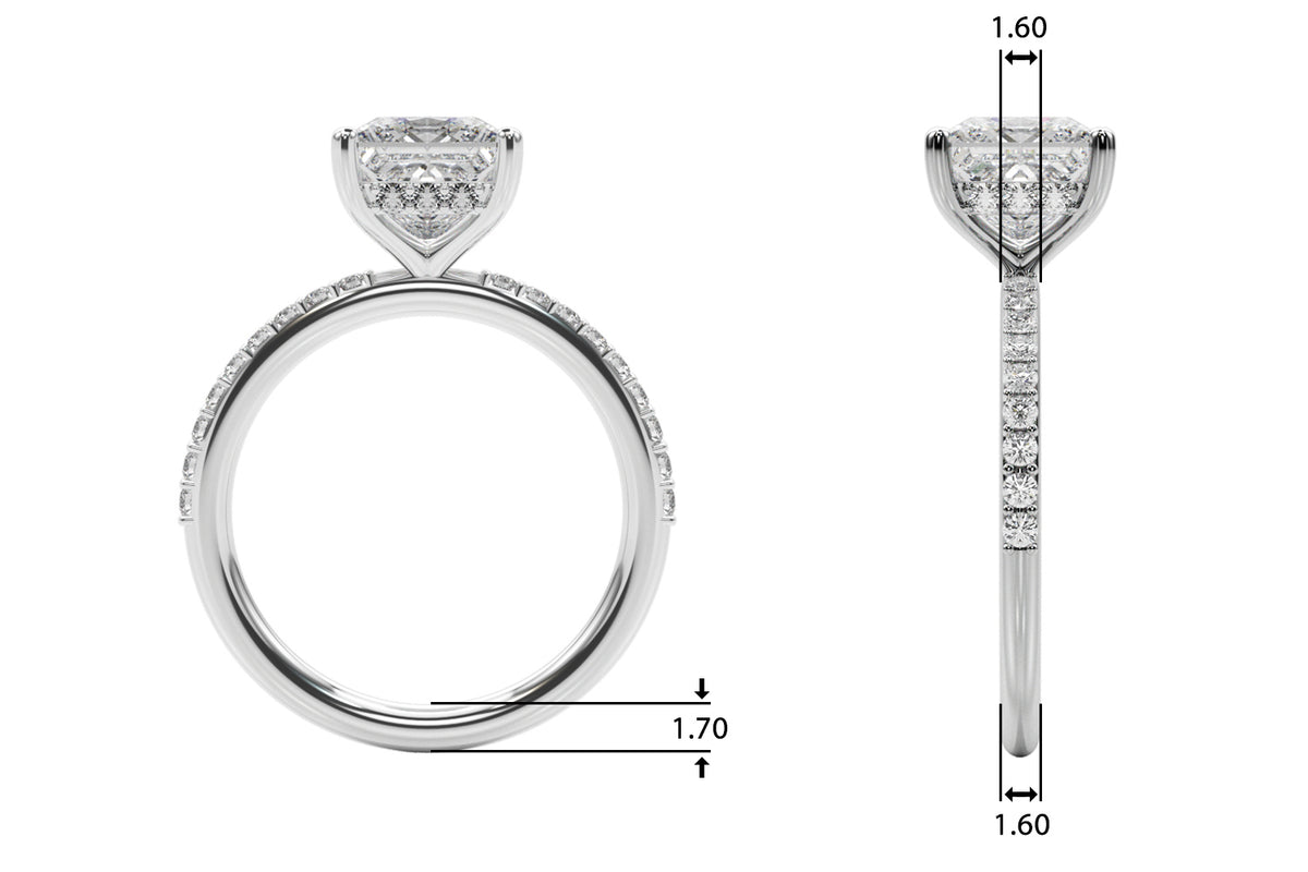 Single Row Hidden Halo Square Engagement Ring