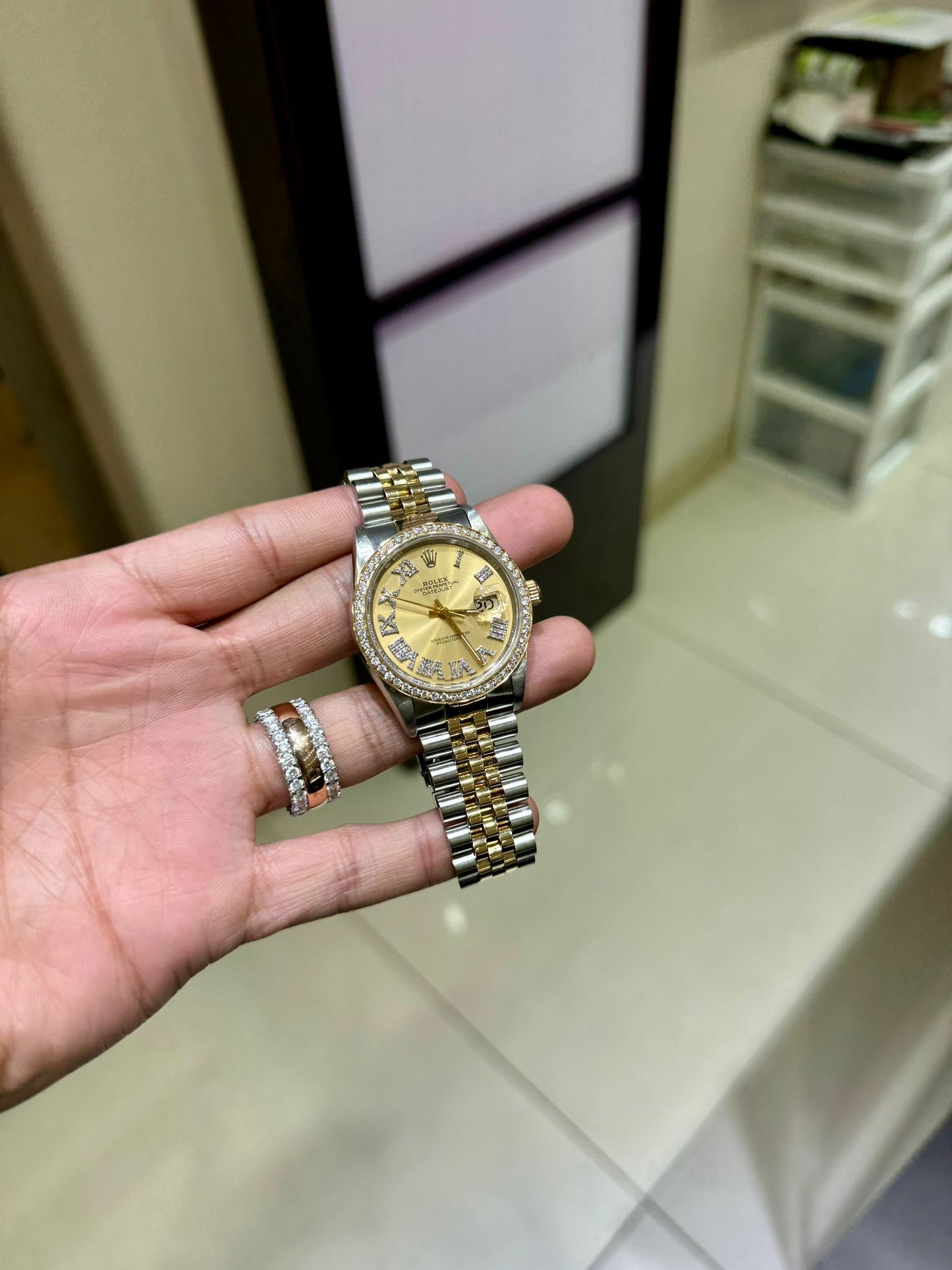 Diamond Gold Rolex Watch For Men 16233 | 36Mm | Gold Roman Numeral Dial | Single Row 1 Carat Bezel | Jubilee Band