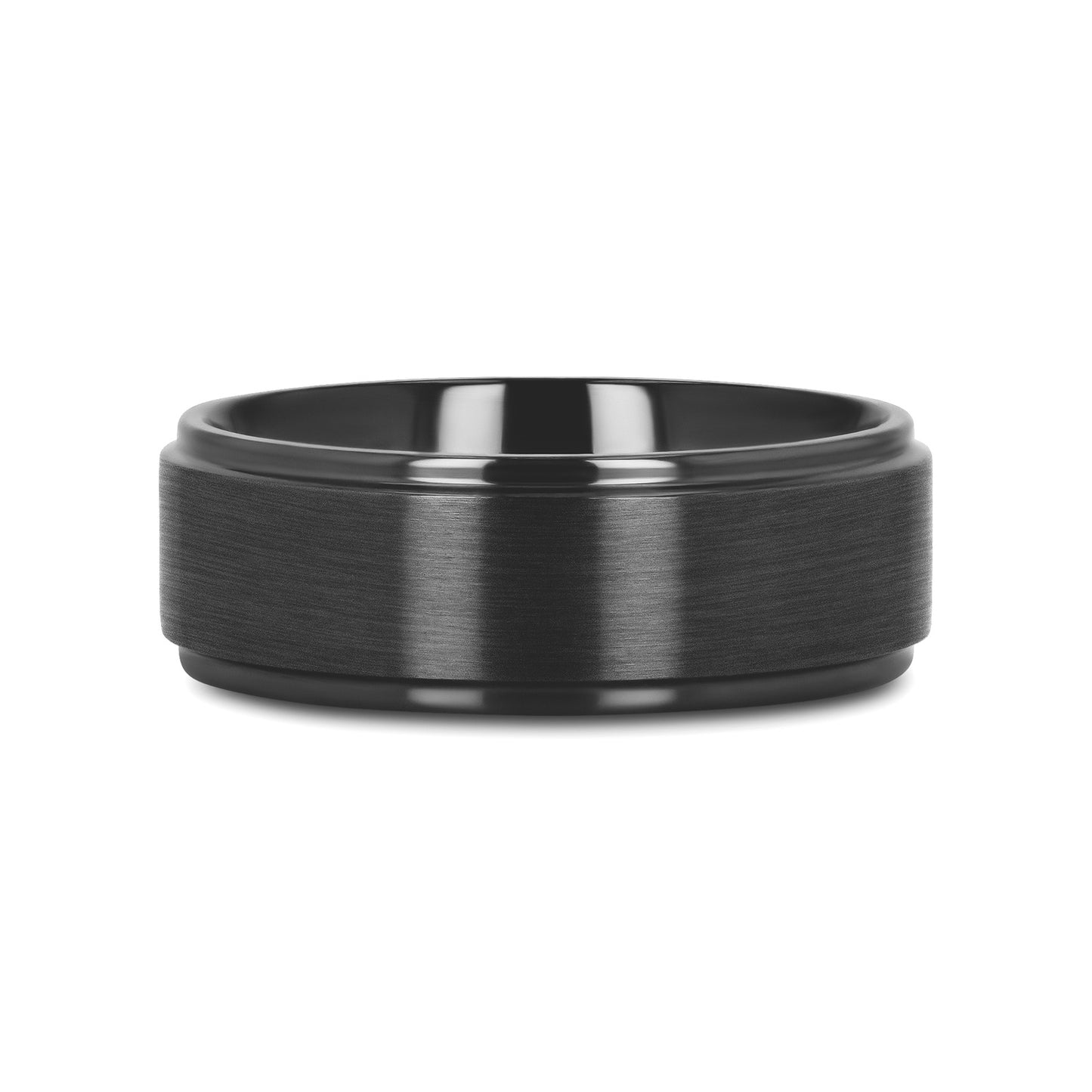 BABYLON Flat Black Titanium Ring with Brushed Raised Center & Polished Edges - 8mm