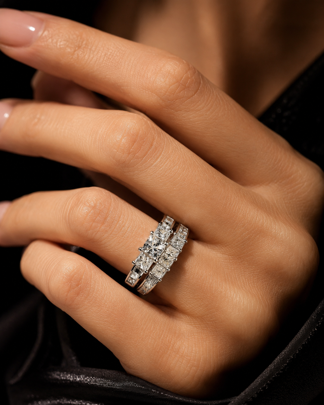 2.00 CTW Three-Stone Diamond Bridal Set in 14K White Gold (3/4 CT Center) | Monica Jewelers