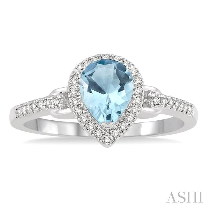 7X5 MM Pear Shape Aquamarine and 1/6 Ctw Round Cut Diamond Ring in 10K White Gold