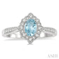 6X4 MM Oval Shape Aquamarine and 1/5 Ctw Round Cut Diamond Semi-Precious Ring in 10K White Gold