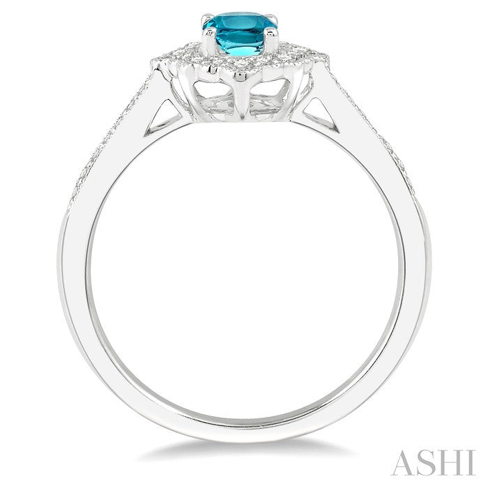 6X4 MM Oval Shape Aquamarine and 1/5 Ctw Round Cut Diamond Semi-Precious Ring in 10K White Gold