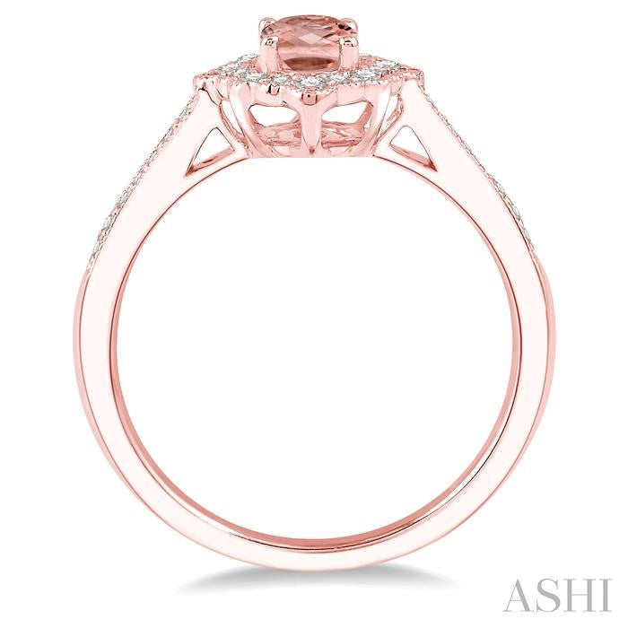 6X4 MM Oval Shape Morganite and 1/5 Ctw Round Cut Diamond Semi-Precious Ring in 10K Rose Gold
