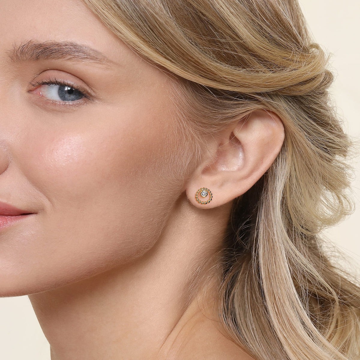 Gabriel & Co. 14K Yellow Gold Bujukan and White Sapphire Stud Earrings .16CTW