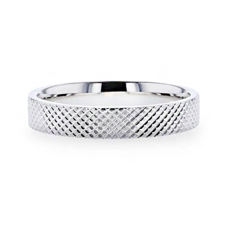 NOBILIA Silver Cross-Hatched Finish Flat Style Wedding Band - 4mm
