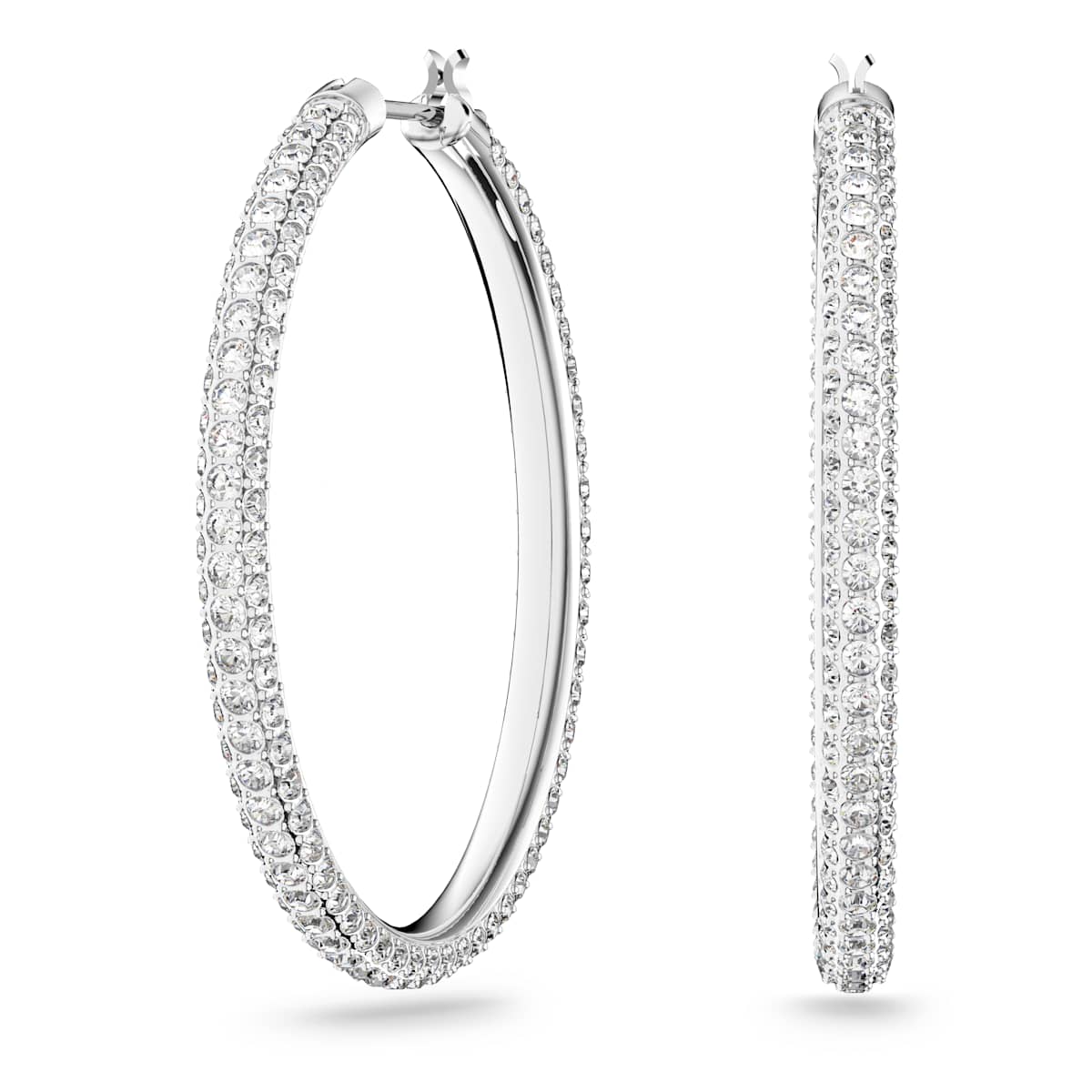 Swarovski Dextera Hoop Earrings, Pavé, Large, White, Rhodium Plated