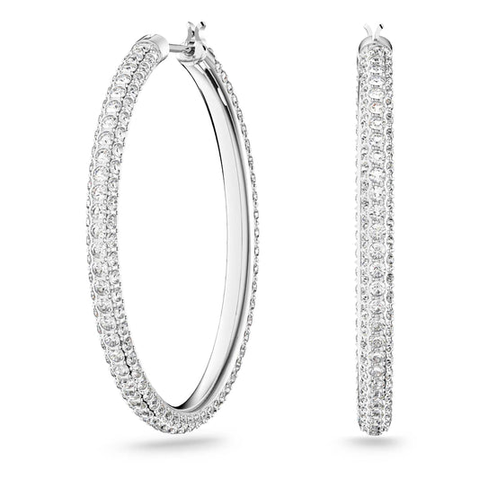 Swarovski Dextera Hoop Earrings, Pavé, Large, White, Rhodium Plated