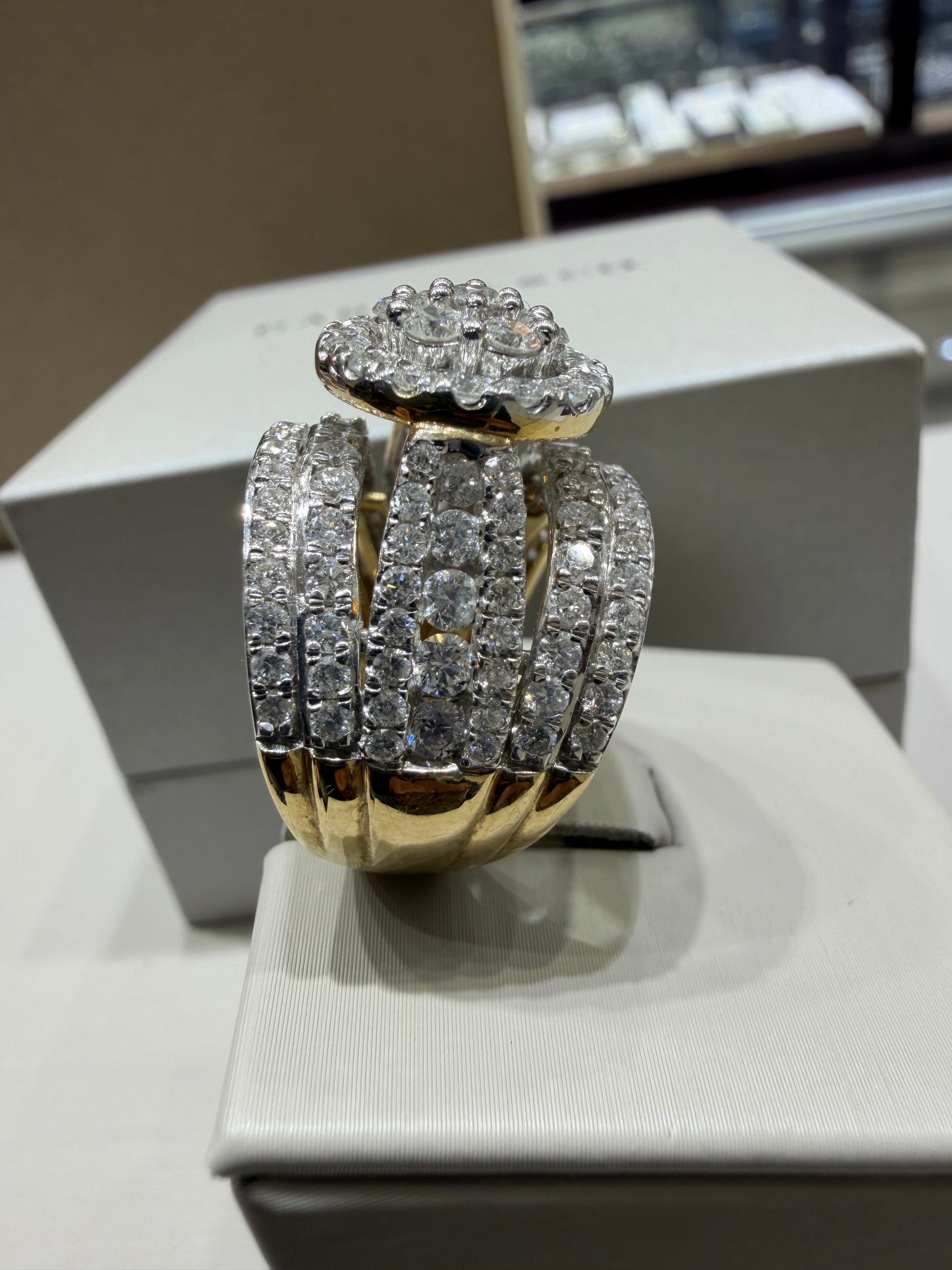 3 CTW Natural Diamond Composite Halo Ring | 10K Yellow Gold, G SI