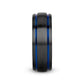 SHERIFF Domed Black Titanium Brushed Finish Men’s Wedding Ring with Blue Grooves – 8mm