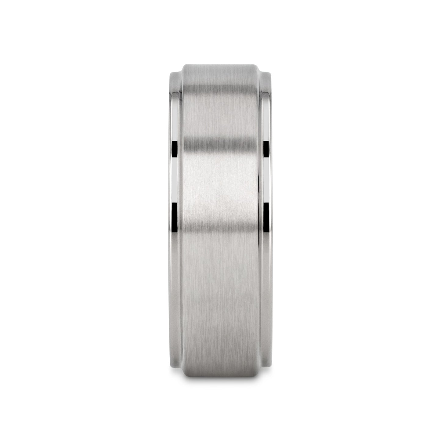 RHINOX Brushed Raised Center Men’s Titanium Wedding Ring with Polished Step Edges - 6mm & 8mm