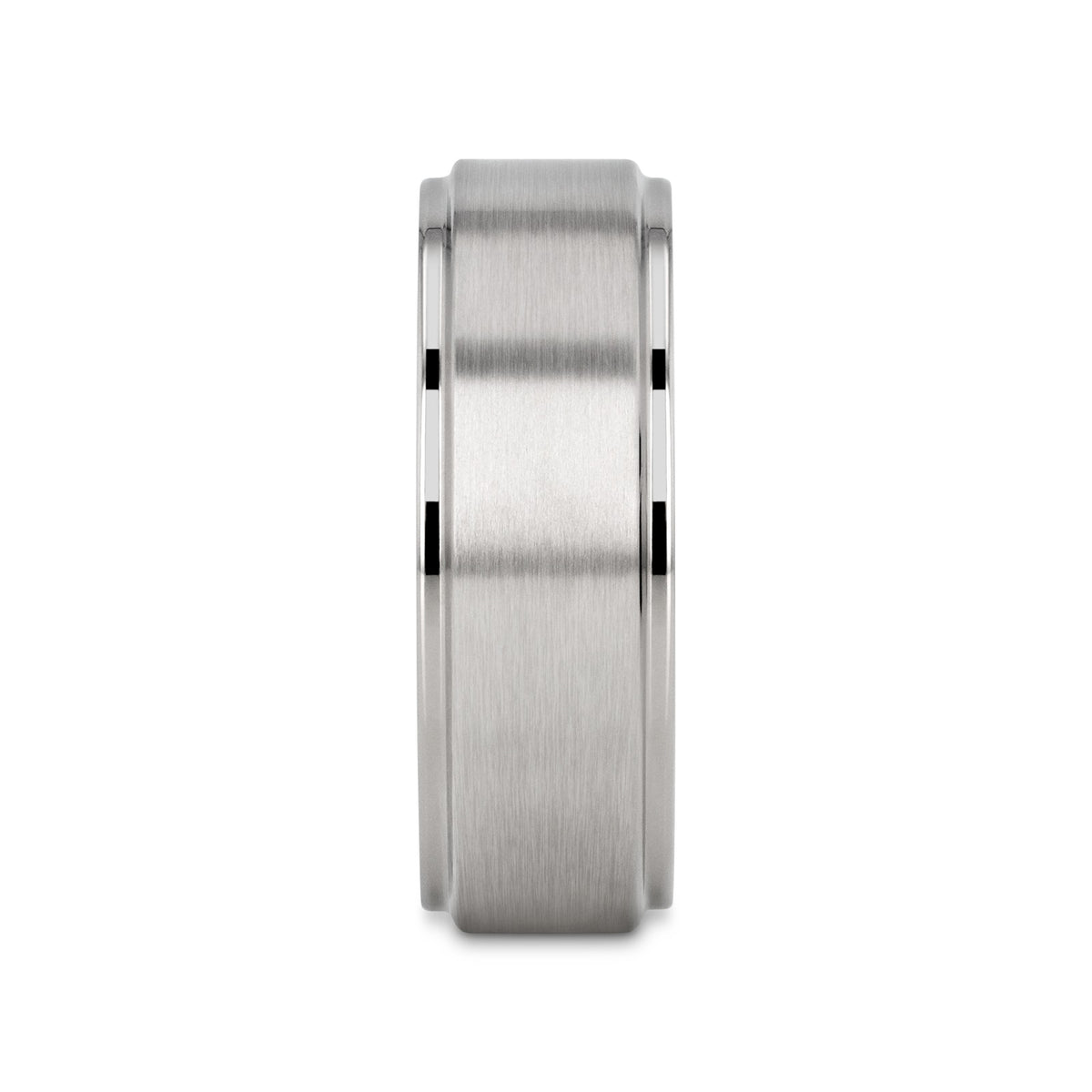 RHINOX Brushed Raised Center Men’s Titanium Wedding Ring with Polished Step Edges - 6mm & 8mm