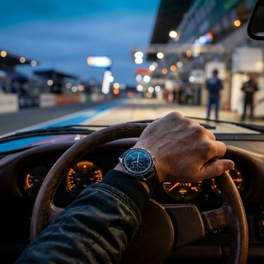 Omega Speedmaster First Omega In Space 39.7 mm — Steel on Leather Strap — lifestyle