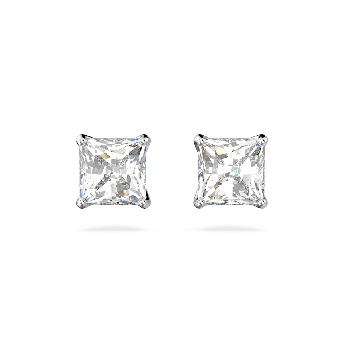 Swarovski Stilla Attract Stud Earrings, Square Cut, White, Rhodium Plated