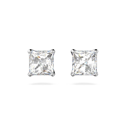 Swarovski Stilla Attract Stud Earrings, Square Cut, White, Rhodium Plated
