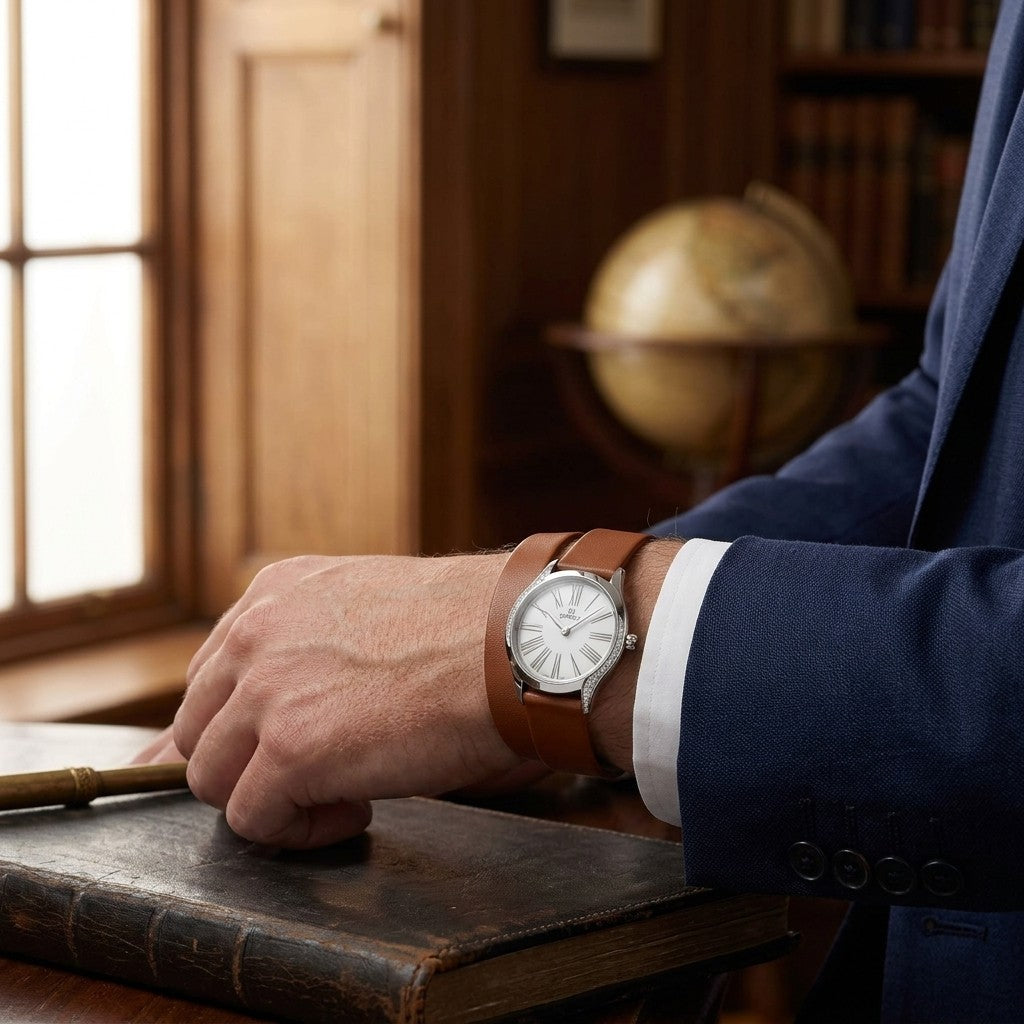 Omega de Ville Mini Trésor 26 mm — Steel on Leather — lifestyle