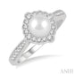 7 MM Cultured Pearl and 1/4 Ctw Round Cut Diamond Halo Ring in 10K White Gold
