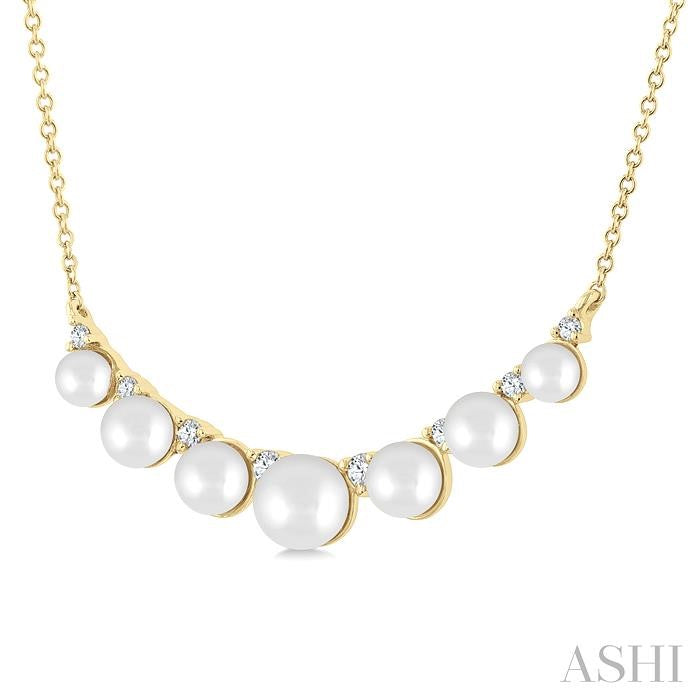 3.5 MM-5 MM Cultured Pearl and 1/6 Ctw Round Cut Diamond Smile Necklace in 10K Yellow Gold