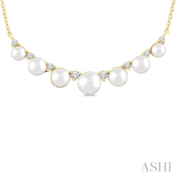 3.5 MM-5 MM Cultured Pearl and 1/6 Ctw Round Cut Diamond Smile Necklace in 10K Yellow Gold