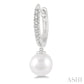 6 MM Round Shape Cultured Pearls and 1/8 Ctw Round Cut Diamond Drop Petite Huggie Earrings 10K White Gold