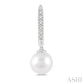 6 MM Round Shape Cultured Pearls and 1/8 Ctw Round Cut Diamond Drop Petite Huggie Earrings 10K White Gold