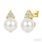5 MM Cultured White Pearl and 1/20 Ctw Round Cut Diamond Fashion Earrings in 10K Yellow Gold