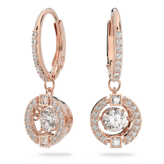 Swarovski Una Drop Earrings, Round Cut, White, Rose Gold-Tone Plated