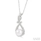 7 MM Round Shape Cultured Pearl and 1/10 Ctw Swirl Top Round Cut Diamond Fashion Pendant With Chain in 10K White Gold