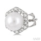 7 MM Cultured Pearls and 1/3 Ctw Hexagon Shape Round Cut Diamond Earrings in 14K White Gold