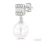 6 MM Cultured Pearls and 1/10 Ctw Baguette and Round Cut Diamond Earrings in 10K White Gold