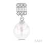 6 MM Cultured Pearls and 1/10 Ctw Baguette and Round Cut Diamond Earrings in 10K White Gold