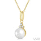 6 MM Round Shape Cultured Pearl and 1/50 Ctw Round Cut Diamond Petite Fashion Pendant With Chain in 10K Yellow Gold