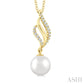 7 MM Conch Round Shape Cultured Pearl and 1/10 Ctw Conch Round Cut Diamond Fashion Pendant With Chain in 10K Yellow Gold