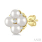 4 MM Round Shape Floral Cultured Pearls and 1/10 Ctw Round Cut Diamond Fashion Stud Earrings in 10K Yellow Gold