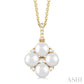 5X5 MM Round Shape Floral Cultured Pearls and 1/10 Ctw Round Cut Diamond Fashion Pendant With Chain in 10K Yellow Gold