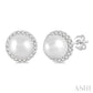 5.5 MM Round Shape Cultured Pearls and 1/8 Ctw Petite Round Cut Diamond Halo Fashion Stud Earrings in 10K White Gold