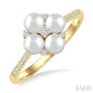 4 MM Floral Center Round Shape Cultured Pearl and 1/8 Ctw Round Cut Diamond Fashion Ring in 10K Yellow Gold