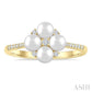 4 MM Floral Center Round Shape Cultured Pearl and 1/8 Ctw Round Cut Diamond Fashion Ring in 10K Yellow Gold