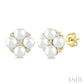 3 MM Floral Round Shape Cultured Pearl and 1/20 Ctw Round Cut Diamond Fashion Stud Earrings in 10K Yellow Gold