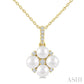 4 MM Floral Round Shape Cultured Pearl and 1/10 Ctw Round Cut Diamond Fashion Pendant With Chain in 10K Yellow Gold