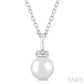6 MM Round Shape Cultured Pearl and 1/20 Ctw Petite Round Cut Diamond Crown Fashion Pendant With Chain in 10K White Gold