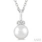 6 MM Round Shape Cultured Pearl and 1/20 Ctw Petite Round Cut Diamond Crown Fashion Pendant With Chain in 10K White Gold