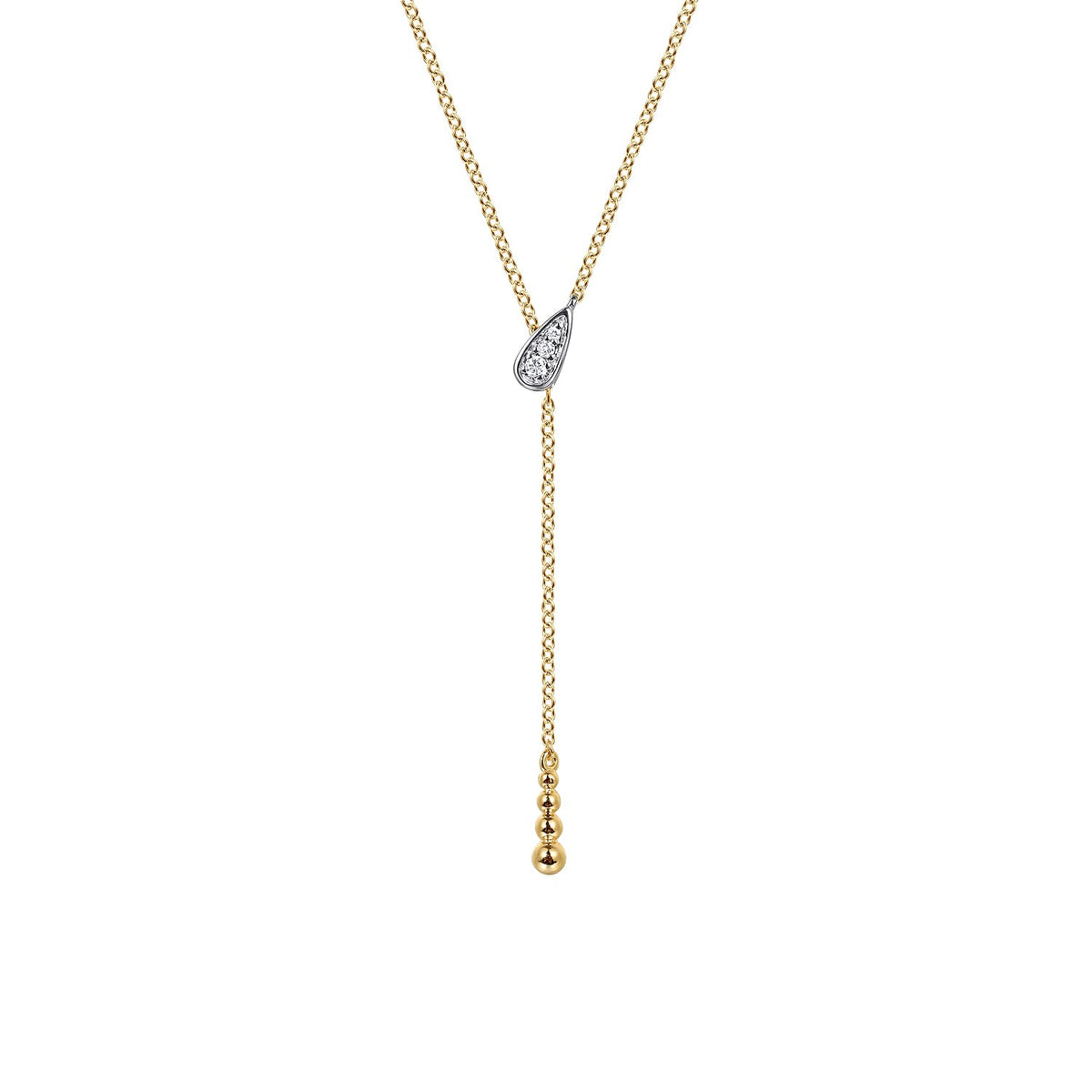 Gabriel & Co. 14K White Yellow Gold Bujukan And Diamond Y Necklace .03CTW
