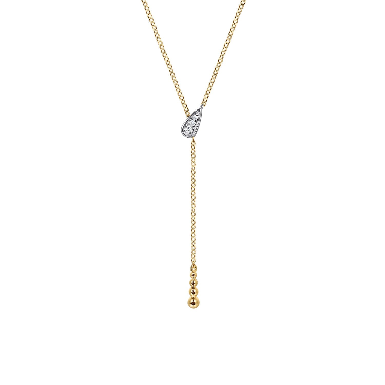 Gabriel & Co. 14K White Yellow Gold Bujukan And Diamond Y Necklace .03CTW