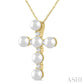 4 MM Cross Cultured Pearl and 1/6 Ctw Round Cut Diamond Fashion Pendant With Chain in 10K Yellow Gold