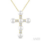 4 MM Cross Cultured Pearl and 1/6 Ctw Round Cut Diamond Fashion Pendant With Chain in 10K Yellow Gold