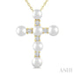 4 MM Cross Cultured Pearl and 1/6 Ctw Round Cut Diamond Fashion Pendant With Chain in 10K Yellow Gold