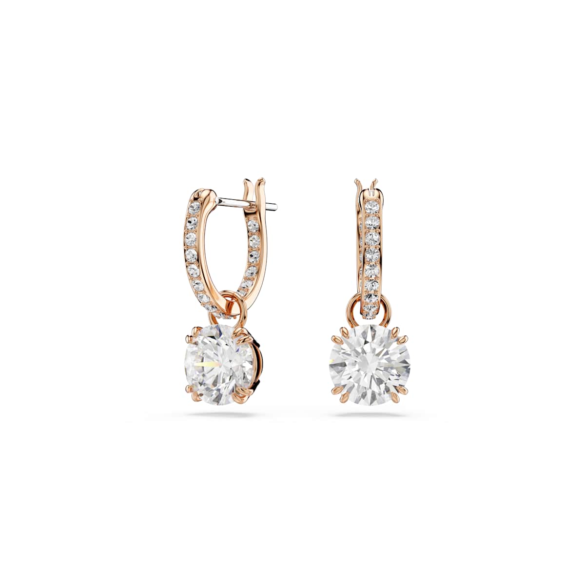 Swarovski Stilla Drop Earrings, Round Cut, White, Rose Gold-Tone Plated