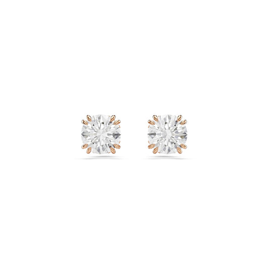 Swarovski Stilla Stud Earrings, Round Cut, White, Rose Gold-Tone Plated